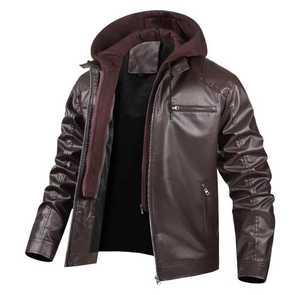 <b>Men's</b> Genuine <b>Leather</b> Waterproof <b>Jacket</b> Zipper Closure High Street Moto Biker Style Solid Color Autumn Regular Length - Product Image 5