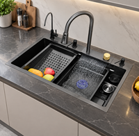 Évier de cuisine intelligent en acier inoxydable à cuve unique avec robinet extractible et LED