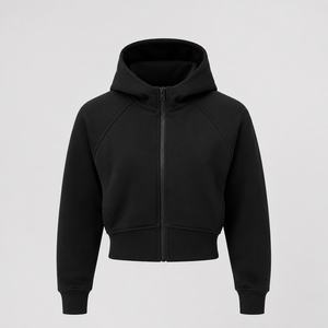 Sudadera con capucha corta para mujer, de color liso, manga larga, con cremallera, de punto sin forro, estilo casual de otoño, a precio mayorista - Product Image 1