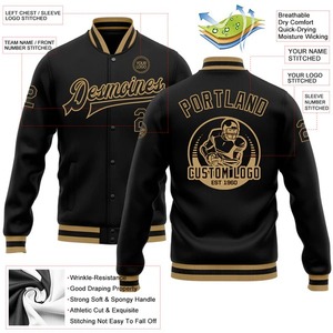 Custom Black <b>Gold</b> Varsity Letterman Jacket Wholesale Full Snap <b>Button</b> Bomber Unisex College Team Streetwear Fashion Coat - Product Image 2