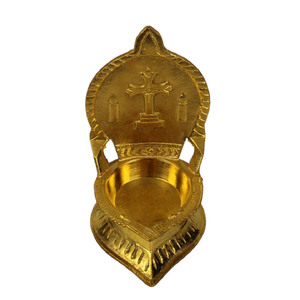 Lámpara de aceite metálica dorada con soporte para vela, lámpara religiosa con cruz en relieve, lámparas decorativas para santuario o altar - Product Image 1