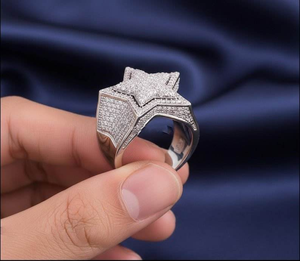 Luxury Moissanite Star <b>Ring</b> 925 <b>Silver</b> Iced Out Statement Hip Hop Cocktail <b>Ring</b> Sparkling Fine Jewelry Gift For Women And <b>Men</b> - Product Image 2