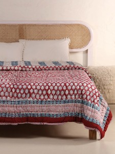 Bohemian Printed Quilt <b>Red</b> White Blue Pattern Handmade Cotton All-Season <b>Bedding</b> <b>Set</b> - Product Image 6