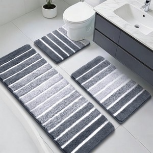 Juego de 3 Alfombras de Baño Modernas de Chenilla Gris a Rayas, Rectangulares, Antideslizantes, con Base de Goma, Gruesas y Afelpadas, para Uso Doméstico - Product Image 5