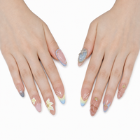 Ongle en acrylique amande moyen pré-conçu Wearable Creamy Nude Orange Soft Romantic Finger Design Morning Coast