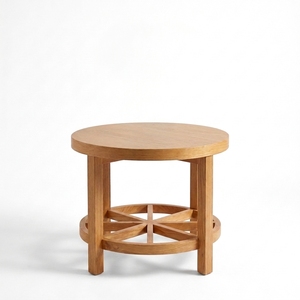 Round Solid Teak Wood Coffee Table Lower Wagon Wheel Shelf Natural Timber Living Room Side Table Modern <b>Rustic</b> Center Accent - Product Image 1