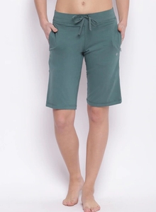 Shorts Bermuda de Algodón Tejido de Color Sólido para Mujer, con Cintura Ajustable con Cordón y Bolsillos, Corte Regular Informal, Cintura Media - Product Image 4