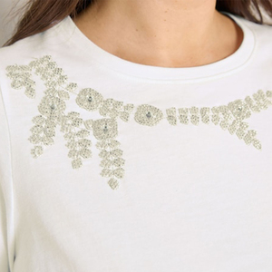 Luxury Women's White Beaded Embellished T-Shirts 100% Cotton Women's Short Sleeve T-Shirts High Quality Embellished T-Shirts - Product Image 6