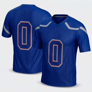 Maillot de football bleu à col en V, imprimé, respirant, à manches courtes, vêtements pour hommes adultes - Product Image 1