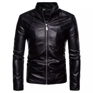 Custom Stand Collar Winter Motorcycle Biker Armor Leather Jacket with Rubber Padded High Street Style Letter Pattern - Product Image 3