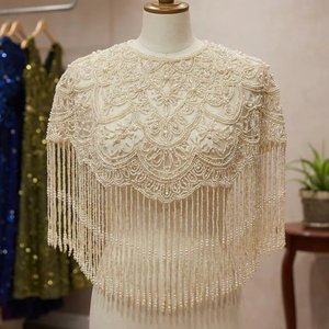 Luxury Eco-Friendly Vintage Woven Beaded Cape <b>Jacket</b> Shoulder Fringe Tassel Poncho Glamorous Bridal Wedding Gown Accessories - Product Image 1