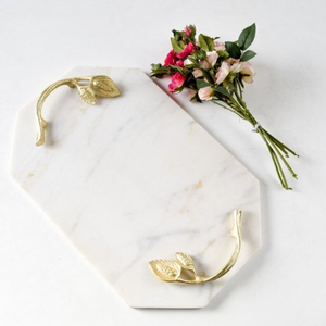 Plateau de service en marbre avec poignée en laiton doré, accessoire décoratif pour la maison, les mariages et les hôtels, plateaux en laiton et en marbre - Product Image 3