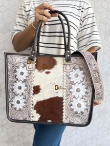 Nuevo Bolso Tote de Piel de Vaca Auténtica, Elegante Bolso de Cuero con Pelo, Tallado a Mano, Multiusos para Mujer - Product Image 4