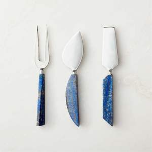 ชุดมีดหั่นชีสแบบพรีเมี่ยมมีด้ามจับเรซินสีน้ำเงินและใบมีดสแตนเลสเครื่องมือตัดชีส3ชิ้นสำหรับจานอาหาร - Product Image 1