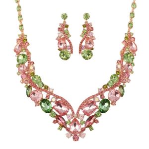 Collar Formal con Cristales Rosa y Verde en Forma de V, Joyería de Moda para Mujer, Elegante Collar de Diseño, Regalo para Fiesta, Boda, Noche - Product Image 4