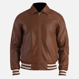 2026 Customized Leather <b>for</b> Bomber <b>Baseball</b> <b>Jacket</b> <b>Men</b> Winter Waterproof Windproof Genuine Stand Collar OEM Service - Product Image 1