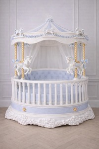 Royal Style Baby Crib Solid Wood Carriage Design with <b>Canopy</b> Luxury Nursery Baby Cot Premium Quality - Product Image 6