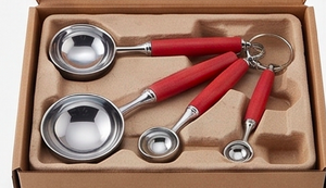 Ensemble de 4 cuillères à mesurer avec manches en bois rouge, en acier inoxydable, écologiques, outils de cuisine pour la pâtisserie, la cuisine, le thé et l'usage domestique - Product Image 6