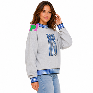 Sudadera con cuello simulado Mississippi con letras de tela a cuadros y ribetes, sudadera con cuello simulado con bordado personalizado - Product Image 4