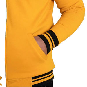 เสื้อแจ็คเก็ตบอมเบอร์วาร์ซิตี้สีเหลืองสำหรับผู้ชาย ระบายอากาศได้ดี เป็นมิตรกับสิ่งแวดล้อม เหมาะสำหรับฤดูหนาว  แบบมีซิป  ปลายแขนเสื้อแบบริบ  ลำลอง สไตล์สตรีทแวร์ รับผลิตแบบ OEM - Product Image 2
