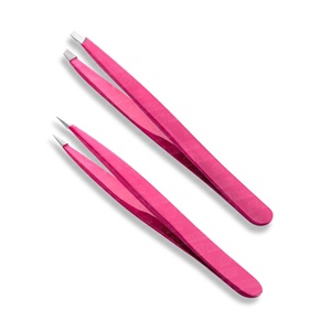 Manufacturer Pink Slant and Point Tip <b>Eyebrow</b> Tweezer in Bulk for <b>Women</b> & Men Premium Anti Static Pure Steel Material - Product Image 1