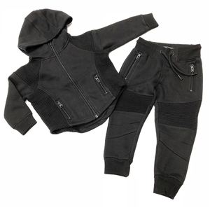 Custom Toddler Boy Ribbed Fleece Biker Hoodie <b>Set</b> Wholesale Winter Outdoor Kids Zipper Jacket Pants Two Piece <b>Jogger</b> Tracksuit - Product Image 3