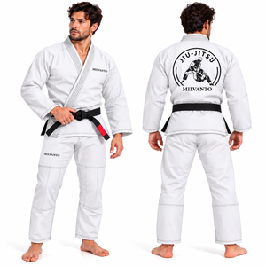 <b>White</b> Custom Brazilian Jiu Jitsu BJJ Gi Uniform 450 GSM Pearl Weave Judo Gi Martial Arts Training Competition <b>Kimono</b> OEM ODM - Product Image 1