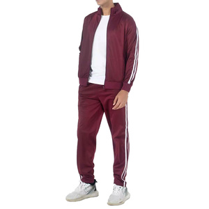 New Design Men's Maroon <b>Tracksuit</b> Full Zipper Sporty Two Piece Set Solid Color Side Pockets Breathable Polyester Autumn Wear - Product Image 1