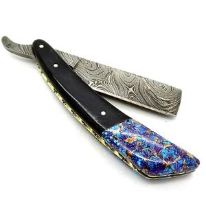 Rasoir droit traditionnel en acier Damas fait main Jexmoo personnalisé pour barbiers, avec étui en cuir, cadeau pour témoin de mariage - Product Image 1