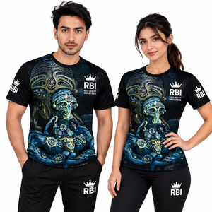 T-shirt col rond pour homme, 220 grammes, coupe ample, sportif, en jersey non tissé, teint en fil, imprimé numériquement, vierge, 100 % polyester, écologique - Product Image 1