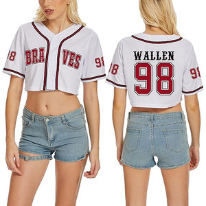 Maillot de baseball court pour femme, motif 98, col en V, manches courtes, boutonnage frontal, style vintage campagnard, haut décontracté pour softball - Product Image 1
