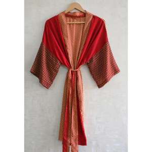 Silk Breathable Plus Size Patchwork <b>Kimono</b> Robe for Women Long Luxury Boho V-neck Ankle-Length Nightwear Gown - Product Image 1