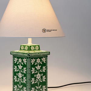 Premium Green Inlay <b>Table</b> <b>Lamp</b> Designer Bedside <b>Lamp</b> with Floral Pattern <b>Base</b> - Product Image 3