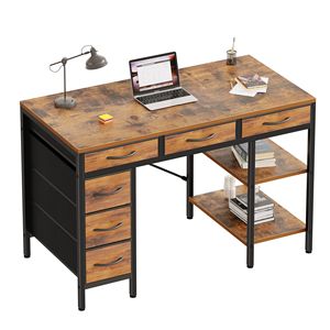 47 Inch <b>Foldable</b> Computer Desk with Fabric Drawers and Storage Shelves <b>Small</b> Home Office Study <b>Table</b> for Bedroom Rust - Product Image 1