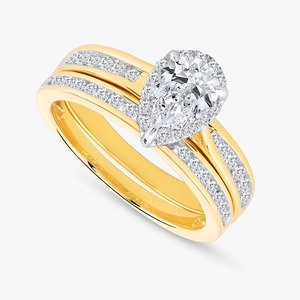 Bague de fiançailles en or jaune 14 carats avec halo de diamants de laboratoire taille poire de 1,30 carat - Product Image 3