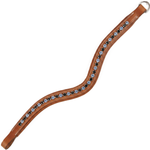 Fronture de cheval en cuir véritable naturel de qualité supérieure, avec canal vide, rembourrage doux, incrustée de cristaux de strass colorés et de chaînes. - Product Image 1