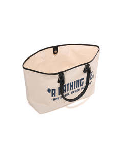Sac fourre-tout unisexe en toile beige avec poignées en cuir noir et logo imprimé - Product Image 5