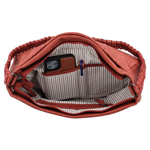 Bolso de Hombro Pequeño de Cuero Genuino de Ante con Forma de Media Luna, Cierre de Cremallera, Tipo Dumpling/Horn, para Mujer - Product Image 5