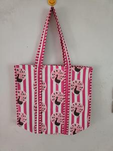 Sac fourre-tout en coton imprimé paon rayé rose, sac de courses réutilisable de grande capacité, sac à main à bandoulière écologique pour femmes - Product Image 3