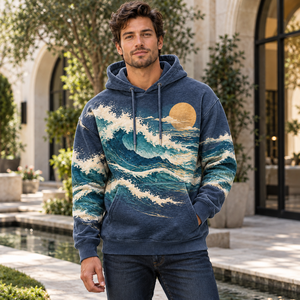 <b>Japanese</b> Cherry Blossom <b>Hoodie</b> Cotton Fleece Men's Cream Sakura Floral Sweatshirt Drawstring Hooded Pullover Winter Outerwear - Product Image 4