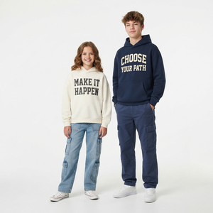 เสื้อสเวตเชิ้ตมีฮู้ดขนาดใหญ่สำหรับเด็กหญิงและเด็กชาย ผ้าฝ้ายถัก สีพื้น พิมพ์ลายตัวอักษรด้านหน้า สไตล์สตรีทแวร์ฤดูใบไม้ร่วง แขนเสื้อปกติ - Product Image 3
