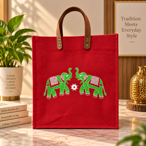 Unique Design Custom Printed red <b>elephant</b> printed Jute Shopping Bags Luxury Quality Handmade ecofriendly Bag for <b>gifting</b> - Product Image 2