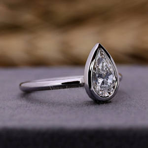 Women's Teardrop Shape Engagement and Anniversary <b>Ring</b> 18K White Gold Bezel <b>Set</b> with Pear Cut Lab Grown Diamond Wedding <b>Ring</b> - Product Image 3