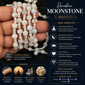 Factory Sale New Fashion <b>Rainbow</b> Moonstone Gemstone <b>Bracelet</b> Handmade Elastic Crystal Jewelry For Men Women Wholesale Supplie - Product Image 6