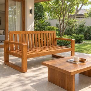 Solid Teak <b>Wood</b> Outdoor Garden <b>Bench</b> Patio Park Seating Furniture for Hotel Resort Terrace Balcony Courtyard Backyard - Product Image 4