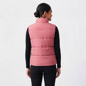 Custom Wholesale High Quality <b>Women</b> Vest Puffer <b>Jacket</b> Elegant Pink Color Stand Collar Full Zip <b>Sleeveless</b> Winter Puffer - Product Image 3