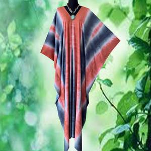 เดรสคาฟทันผ้าเรยอนชิโบริวินเทจไซส์ใหญ่ สีเทา น้ำเงิน ส้ม ย้อมมือ สำหรับผู้หญิง - Product Image 4