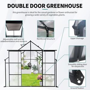 Serre de jardin extérieure 8x6FT noire à double porte, robuste, avec base surélevée en polycarbonate et ancrage en aluminium, pour jardinage vert - Product Image 2