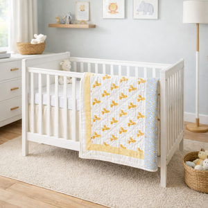 Eco-friendly Premium Reversible Floral 100% Cotton Indian Hand Block Printed Baby Quilt set for Gifting 60x40" - Product Image 5