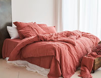 Parures de draps 100% lin, luxe hôtelier, 5 pièces : 1 housse de couette, 1 drap plat, 1 drap-housse, 2 taies d'oreiller